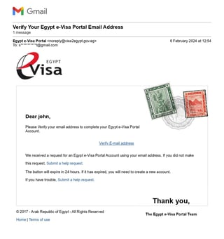 Vérifiez votre adresse e-mail du portail e-Visa pour l'Égypte